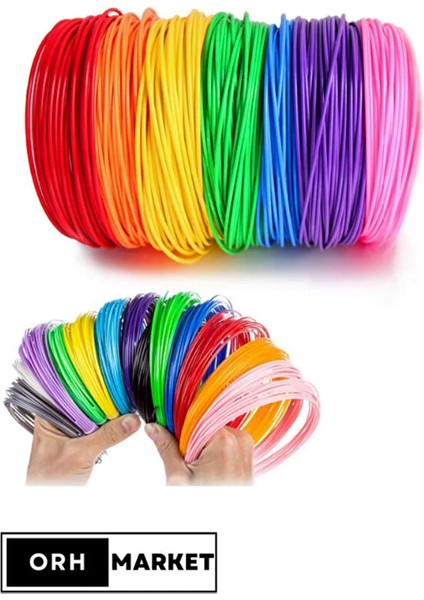 Pla Filament Seti – 10 Renk, 5 Metre x 10 Adet (Toplam 50 Metre) – 3D Kalem Uyumlu