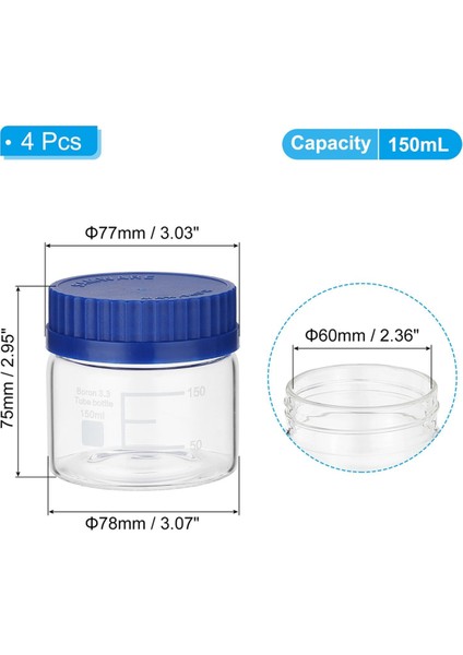 4'lü Reaktif Ortam Saklama Şişeleri, GL32 Vidalı Kapaklı 150 ml Borosilikat Cam Geniş Ağızlı Dereceli Yuvarlak Şişeler (Yurt Dışından) fiyatları
