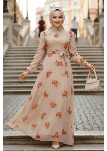 Çiçek Desenli Vizon Tesettür Elbise 27937V indirimleri