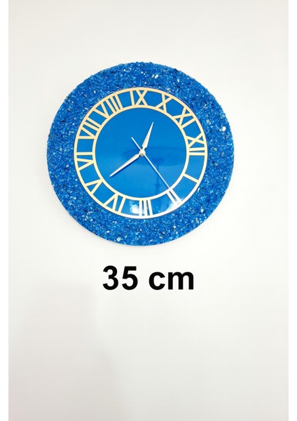 Duvar Saati - 35CM - Modern Dekoratif Duvar Saati - Epoksi Duvar Saati - El Yapımı Duvar Saati - Mavi+Gold Duvar Saati fiyatları