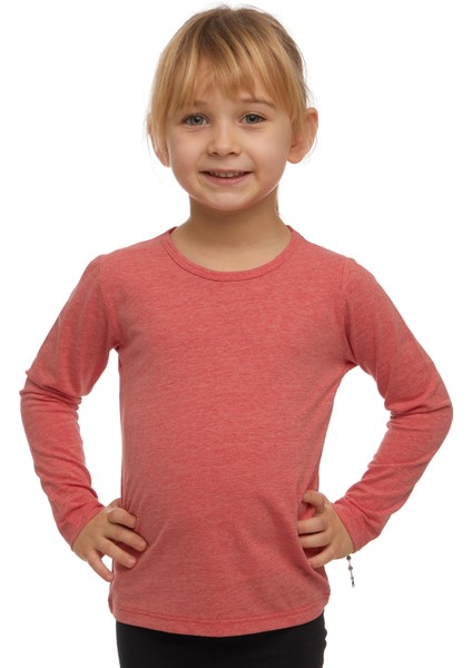 Turuncu Melanj Basic Mevsimlik Likralı Uzun Kollu Kız Çocuk Tişört