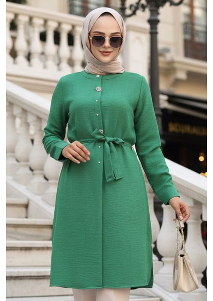 Düğmeli Yeşil Tesettür Tunik 658Y fırsatları