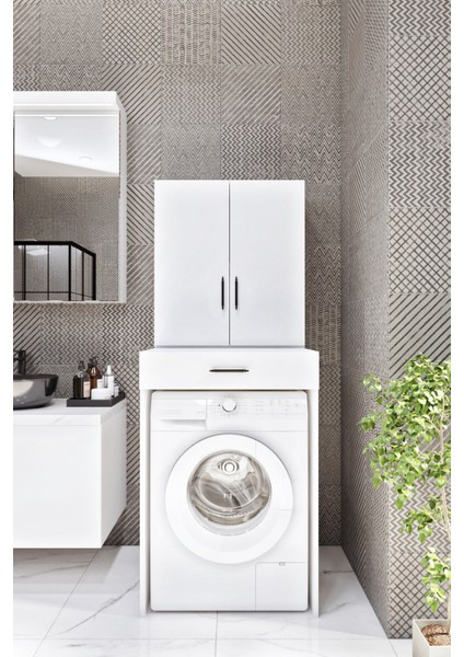 ESL0240 Çamaşır Makinesi Dolabı Banyo Çok Amaçlı Dolap 2 Kapaklı Beyaz fiyatları