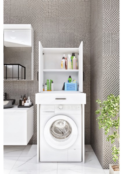 ESL0240 Çamaşır Makinesi Dolabı Banyo Çok Amaçlı Dolap 2 Kapaklı Beyaz modelleri