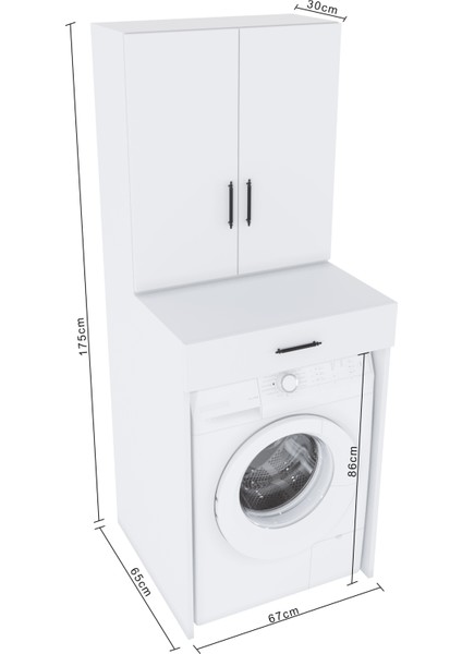 ESL0240 Çamaşır Makinesi Dolabı Banyo Çok Amaçlı Dolap 2 Kapaklı Beyaz fırsatları