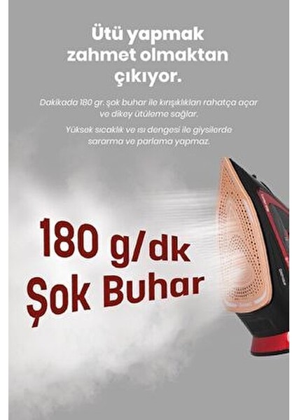 Dikey Ütü 1200 Watt Kırmızı Inox Taban Damlama Önleyici Özellik 105 ml Su Kapasitesi