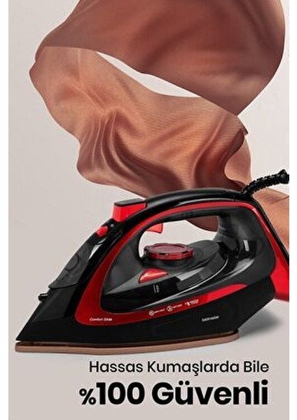 Dikey Ütü 1200 Watt Kırmızı Inox Taban Damlama Önleyici Özellik 105 ml Su Kapasitesi