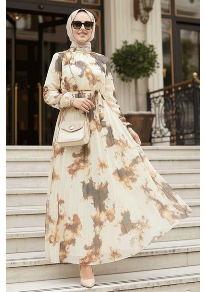 Desenli Hardal Tesettür Elbise 34461HR indirimleri