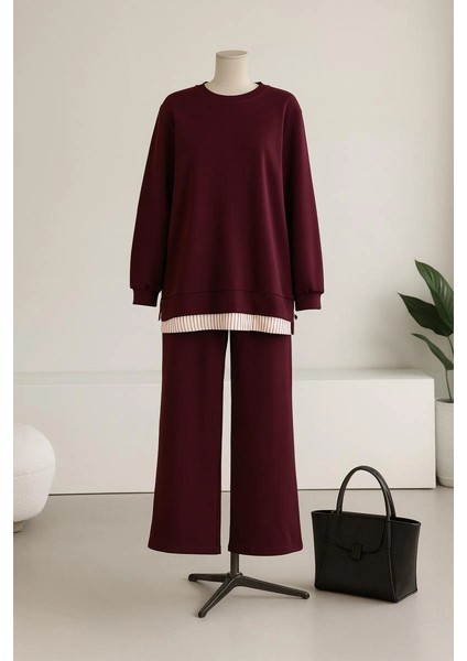 Çizgili Garnili Modal Eşofman Takımı