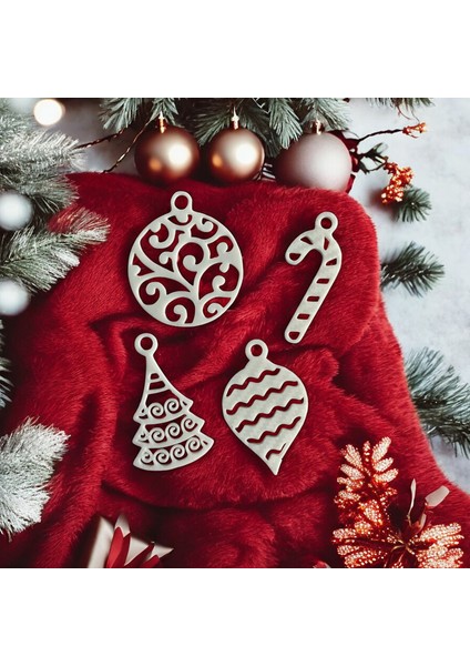4 Parça Minimalist ve Desenli Yılbaşı Ağacı Süsü