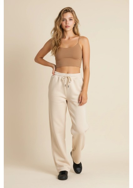 3 Iplik Şardonlu Lastik Paça Eşofman Bej P510439