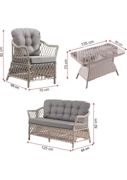 Icon Rattan Bahçe Balkon Oturma Takımı 2+1+1+Camlı Masa Cappuccino indirimleri