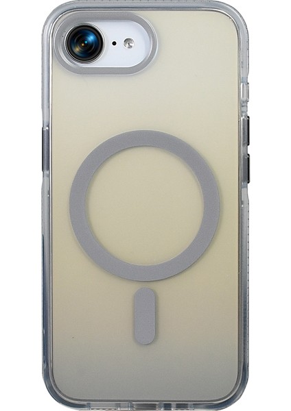 iPhone 16E Kılıf M-Safe Şarj Özellikli Transparan Renk Geçişli Zore Toros Kapak - Gri modelleri