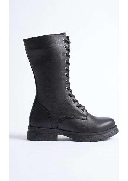 Kadın Hakiki Deri Fermuarlı Bağcıklı Postal Bot - Ceviz