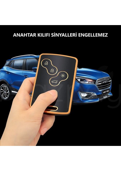 Renault Clio Megane Captur Koleos Fluence Uyumlu Laguna Gold Kenar Tpu Anahtar Kılıfı