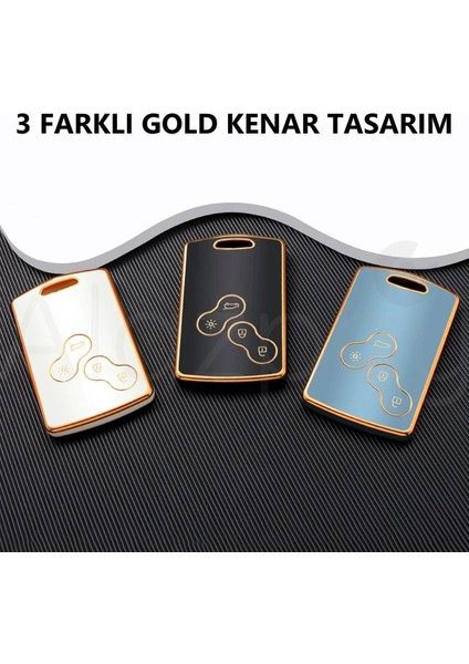 Renault Clio Megane Captur Koleos Fluence Uyumlu Laguna Gold Kenar Tpu Anahtar Kılıfı
