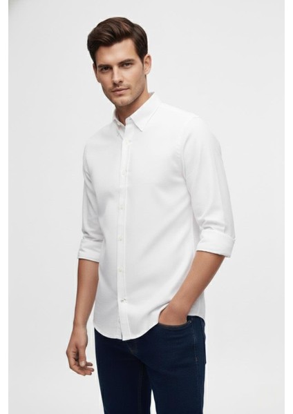 Slim Fit %100 Pamuk Düğmeli Yaka Oxford Beyaz Gömlek Gk 2026 modelleri