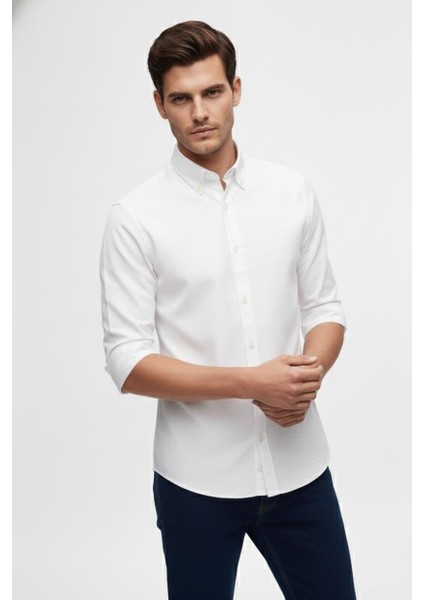 Slim Fit %100 Pamuk Düğmeli Yaka Oxford Beyaz Gömlek Gk 2026 fırsatları