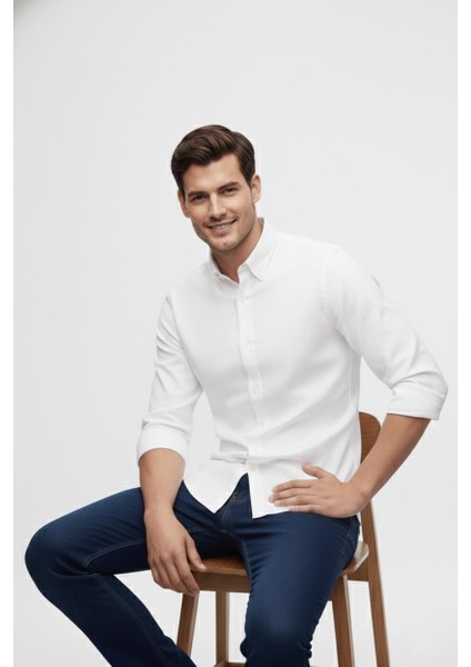 Slim Fit %100 Pamuk Düğmeli Yaka Oxford Beyaz Gömlek Gk 2026 indirimleri