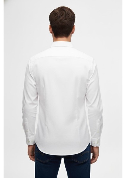 Slim Fit %100 Pamuk Düğmeli Yaka Oxford Beyaz Gömlek Gk 2026