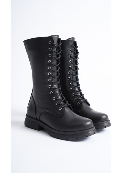 Kadın Hakiki Deri Fermuarlı Bağcıklı Postal Bot - Ceviz fiyatları