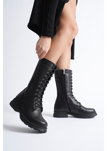 Kadın Hakiki Deri Fermuarlı Bağcıklı Postal Bot - Ceviz fırsatları