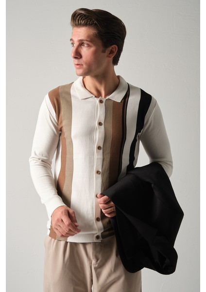 Erkek Triko Çizgili Gömlek