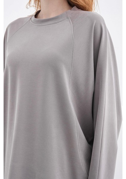 Gri Kadın Tencel Karışımlı Yumuşak Dokulu Bisiklet Yaka Basic Bol Paça Alt-Üst Takım indirimleri