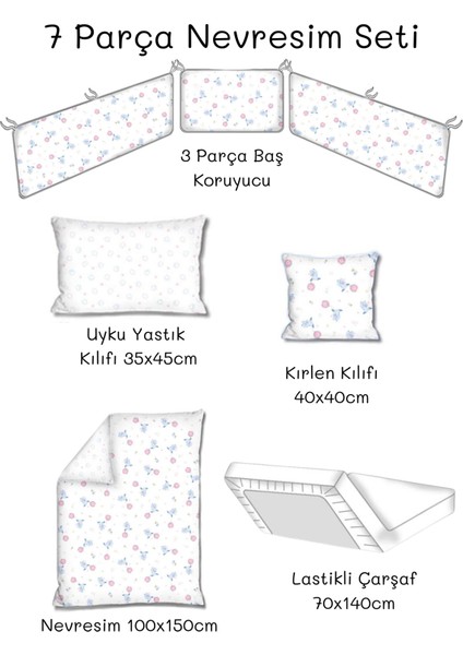 Bebek 7li Uyku Seti %100 Pamuk 100X150CM Mavi Flying Balloon Nevresim Takımı 70X140 Lastikli Çarşaf modelleri
