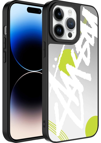iPhone 14 Pro Max Uyumlu Aynalı Desenli Kamera Korumalı Parlak Akre Mirror Kapak-Yazı