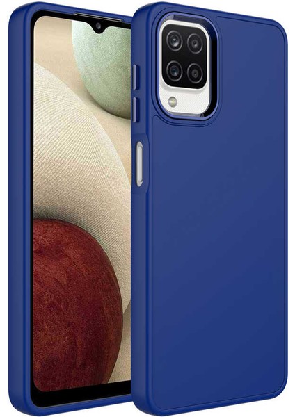 Galaxy M22 Kılıf Metal Çerçeve ve Buton Tasarımlı Silikon Akre Luna Kapak-Lacivert