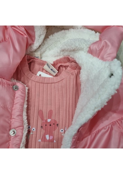 Kışa Meydan Okuyan Pembe 3’lü Set: Içi Polar Kapüşonlu Şişme Yelek+Kalın Tek Alt + Sweatshirt modelleri