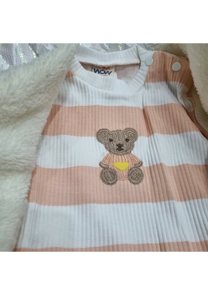 Kız Çocuk Parlak Şişme Yelekli 3’lü Takım – Kalın Çizgili Sweatshirt & Ispanyol Paça Kalın Tayt fırsatları