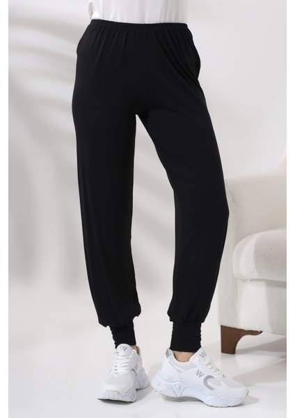 Kadın Siyah Beli Lastikli Ferace Altı Rahat Kesim Tesettür Şalvar Pantolon fiyatları