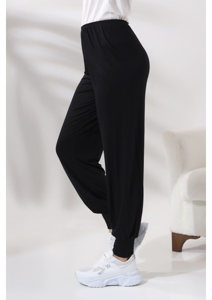 Kadın Siyah Beli Lastikli Ferace Altı Rahat Kesim Tesettür Şalvar Pantolon modelleri