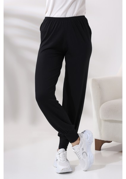 Kadın Siyah Beli Lastikli Ferace Altı Rahat Kesim Tesettür Şalvar Pantolon indirimleri