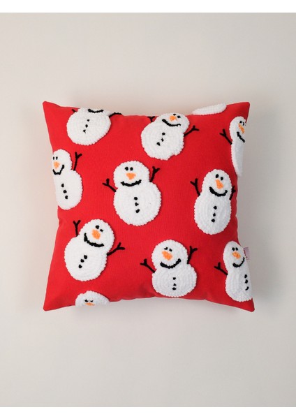 Happy Snowy Man - Yılbaşı Serisi Kadife Kardan Adam Punch Kırlent Yastık Kılıfı