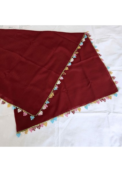 El Işi Iğne Oyalı Yazma/ Iğne Oyası / Iğne Işi Yemeni / El Işi Tülbent / Baş Örtüsü / Bordo fiyatları