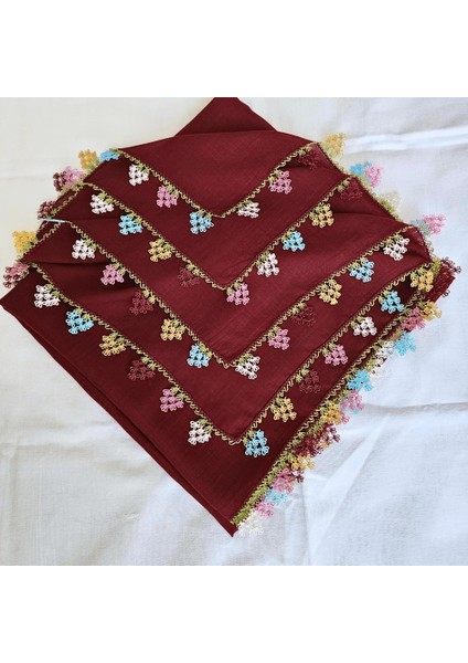 El Işi Iğne Oyalı Yazma/ Iğne Oyası / Iğne Işi Yemeni / El Işi Tülbent / Baş Örtüsü / Bordo modelleri