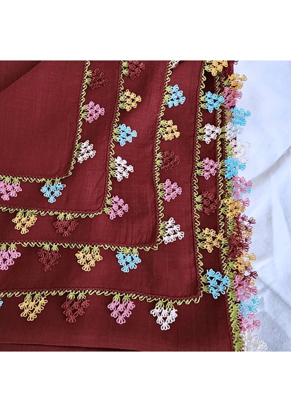 El Işi Iğne Oyalı Yazma/ Iğne Oyası / Iğne Işi Yemeni / El Işi Tülbent / Baş Örtüsü / Bordo fırsatları