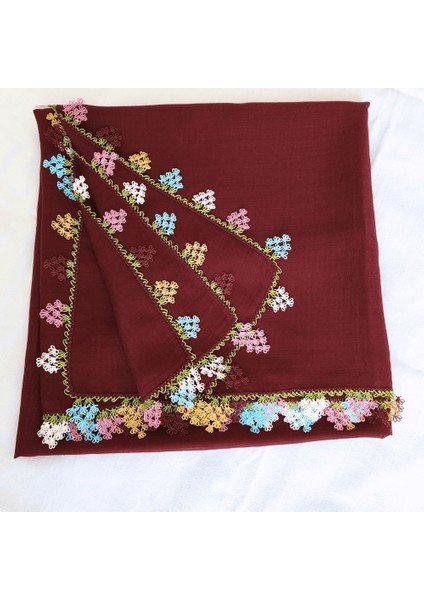 El Işi Iğne Oyalı Yazma/ Iğne Oyası / Iğne Işi Yemeni / El Işi Tülbent / Baş Örtüsü / Bordo indirimleri