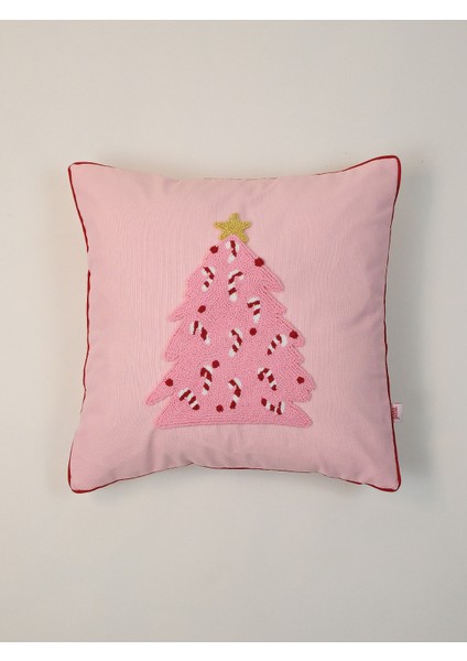 Pink Tree - Yılbaşı Serisi Pembe Çam Ağacı Noel Punch Kırlent Yastık Kılıfı