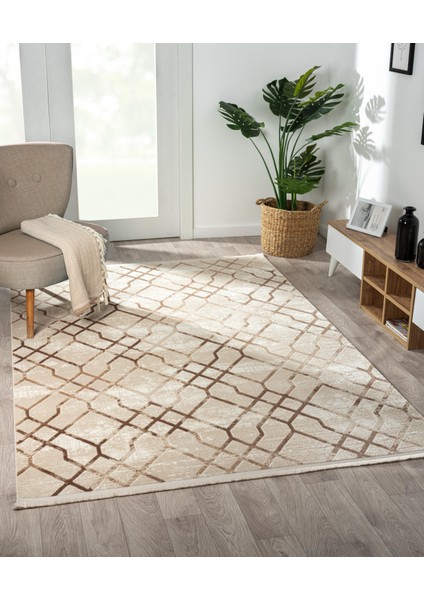 Tokyo 1754 Bej Halı Kahverengi Detaylı Geometrik Desen Modern Akrilik Halı Kaymaz Taban Tozuaz fiyatları