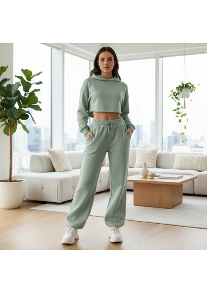 3 Iplik Şardonlu Lastik Paça Eşofman Mint P510439