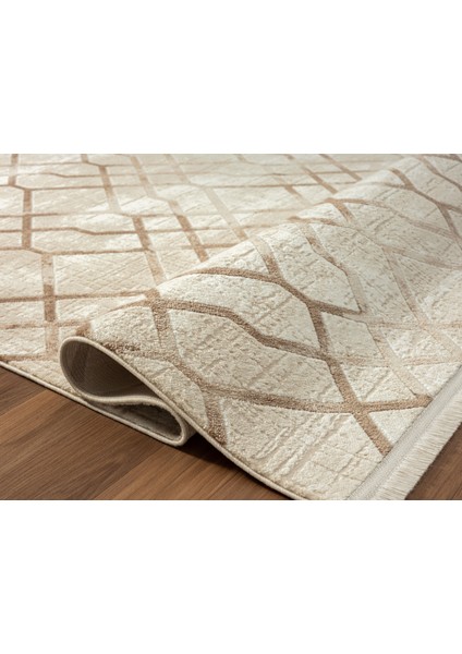 Tokyo 1754 Bej Halı Kahverengi Detaylı Geometrik Desen Modern Akrilik Halı Kaymaz Taban Tozuaz fırsatları