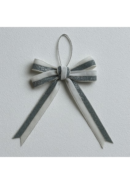Gümüş Simli Kadife Fiyonk – Yılbaşı Ağacı Süsü, Premium Noel Dekorasyonu, 5’li Set, Beyaz & Gümüş, Uzun Kuyruklu Christmas Bow Ornament fırsatları