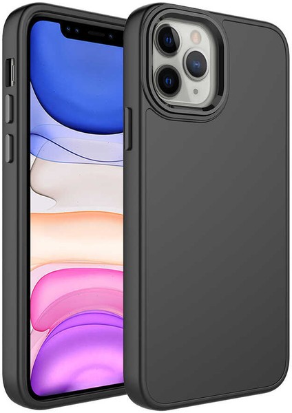 iPhone 12 Pro Max Uyumlu Metal Çerçeve ve Buton Tasarımlı Silikon Akre Luna Kapak-Siyah