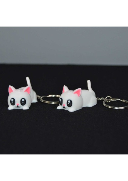 3D Oturan Sevimli Kedi Anahtarlık