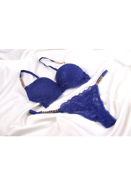 Saks Rengi Zincir Detaylı Sütyen Takımı modelleri