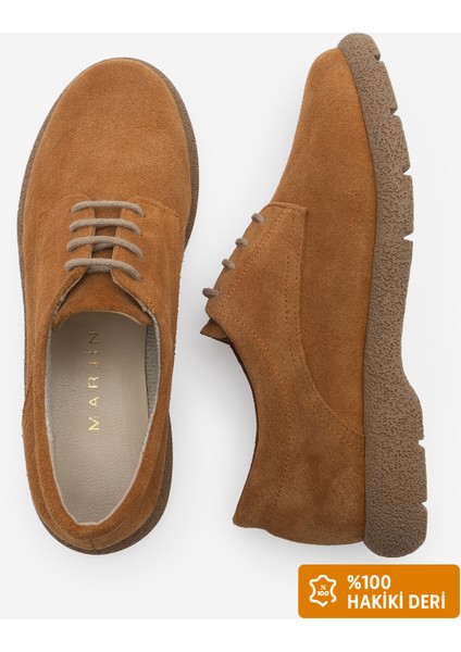 Kadın Deri Oxford Ayakkabı Bağcıklı Günlük Ayakkabı Alyen Taba Süet